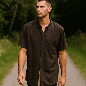 CRAFT + FLOW Men 3X Black/Tan Stretch Comfortable Casual Button Preppy Shirt Y2K